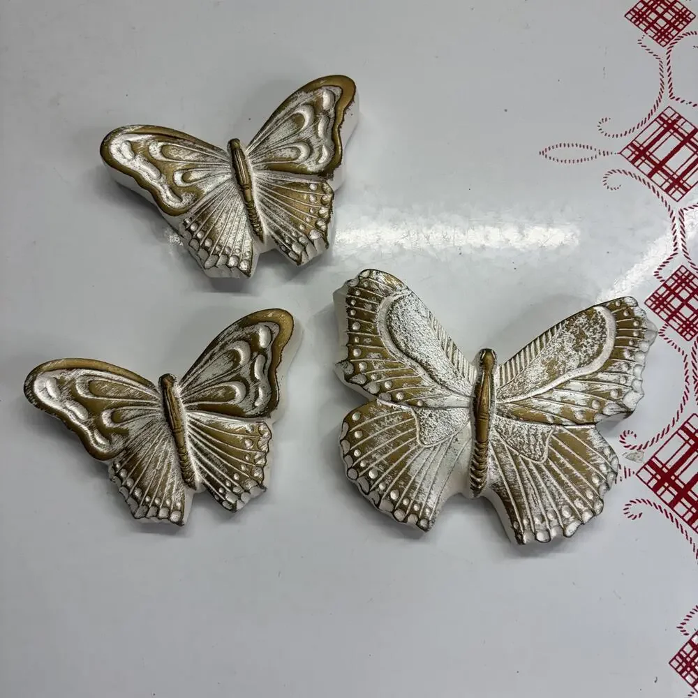 Butterfly chalkware wall hanging set of 3 vintage 70’s